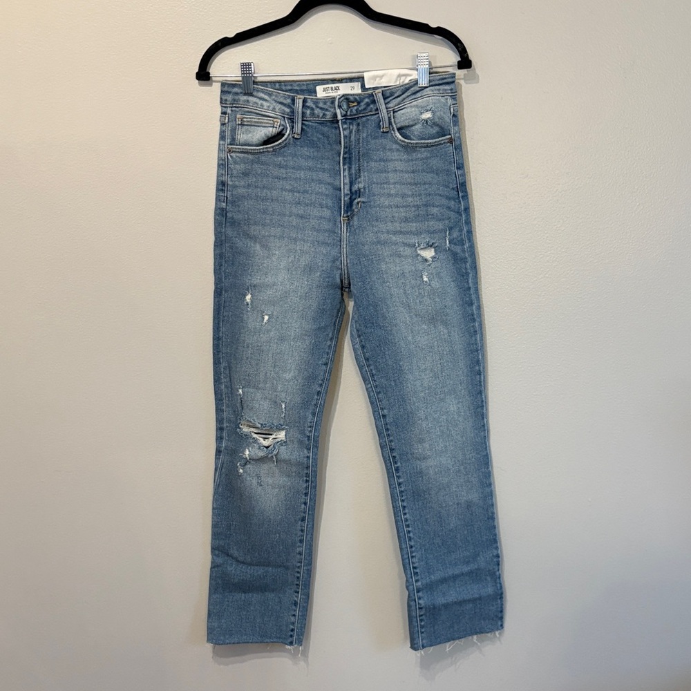 Just Black Light Blue Distressed Ankle Jeans